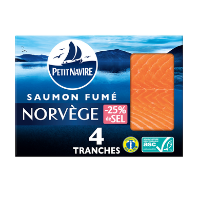 Saumon fumé Atlantique, Norvège, -25% de sel, PETIT NAVIRE, 120g