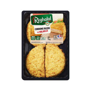 Cordon bleu de volaille, RHEGALAL, 8 pièces, Barquette, 1kg