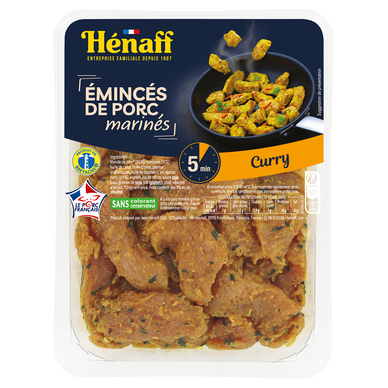 Emincé porc mariné curry, HENAFF, France, barquette, 280g
