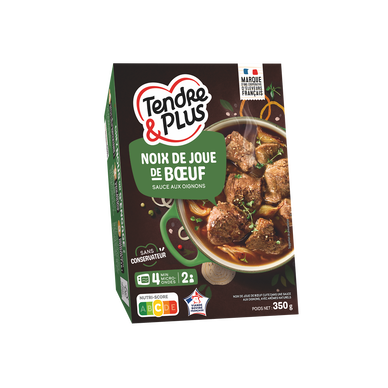 Noix joue de boeuf cuite aux oignons, Tendre et Plus, France, 1 pièce,barquette 350g