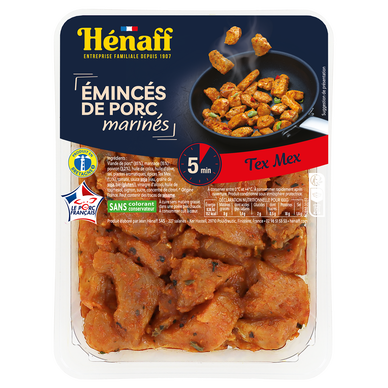 Emincé porc marniné tex mex, HENAFF, France, barquette, 280g