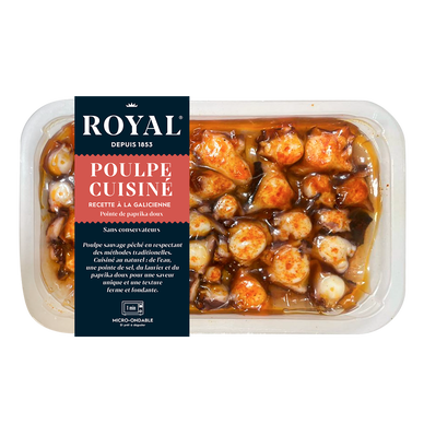 Poulpe à la Galicienne, Octopus vulgaris, transformé en France, barquette, 200g