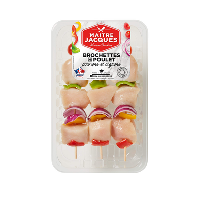 Brochette de poulet poivron oignon, MAITRE JACQUES, France, barquette,3 pièces
