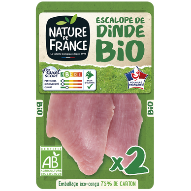 Escalope dinde fermière, BIO, NATURE DE FRANCE, France, 2 pièces