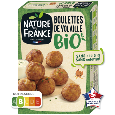 Boulette cuite de volaille, BIO, NATURE DE FRANCE, barquette, 180g