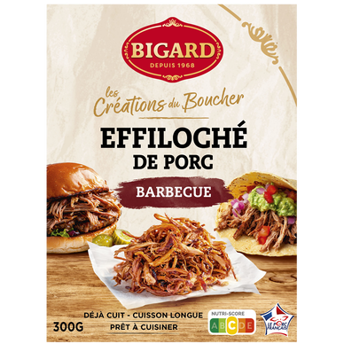 Effiloché de porc barbecue, BIGARD, France, barquette, 300g