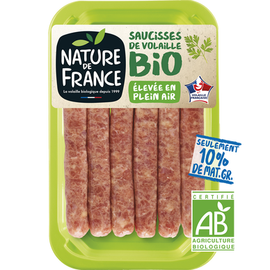 Saucisse de volaille BIO nature, NATURE DE FRANCE, France, 300g