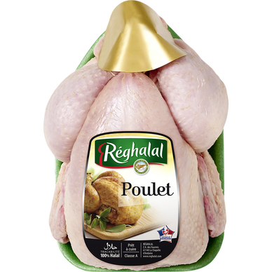 Poulet entier blanc prêt à cuire, REGHALAL, France,