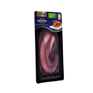 Poulpe cuit 2 pattes dans son jus, transformé Espagne, barquette, 180g