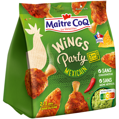 Découpe de Poulet Wings Party Mexicaines, MAITRE COQ, Sac, 400g