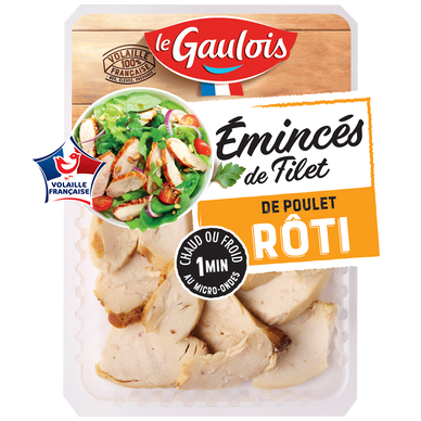 Emincé filet de poulet roti nature, LE GAULOIS, France, barquette, 180g