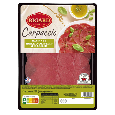 Carpaccio de boeuf et marinade olive basilic, BIGARD, France, barquette, 190g