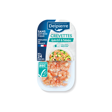 Crevette décortiquée cuite nature, transformée en France, barquette de180g