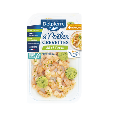 Queue crevette décortiquée à poêler ail/persil, DELPIERRE, Transforméeen France, barquette 180g