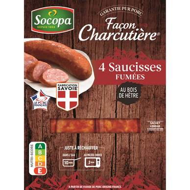 Saucisses fumées, SOCOPA, France, 4 pièces, barquette 320g
