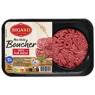 Mon haché Boucher, 5% MAT.GR, BIGARD, France, 2 pièces, Barquette, 250g