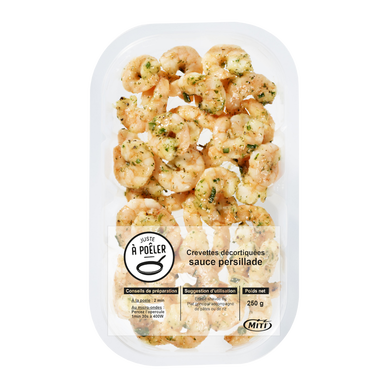Poêlée de crevettes persillade MITI, élevée en Amérique du Sud, élaboré en France