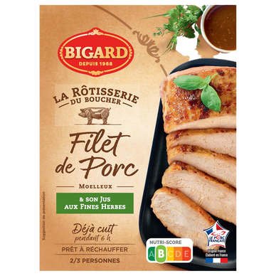 Filet de porc cuit et son jus aux fines herbes, France, 1 pièce, barquette, 400g