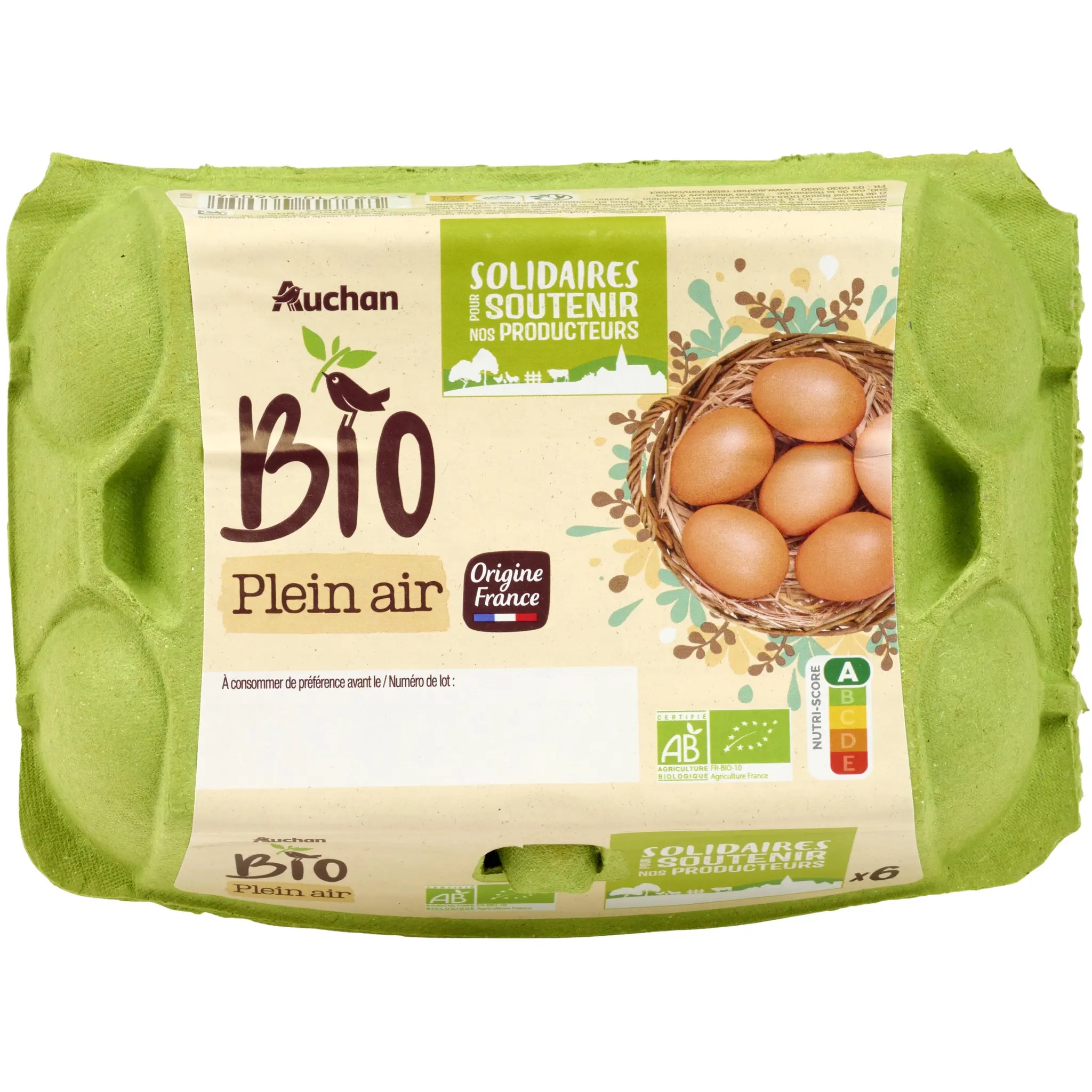 AUCHAN SOLIDAIRES BIO CULTIVONS LE BON Oeufs de poules élevées en plein air
