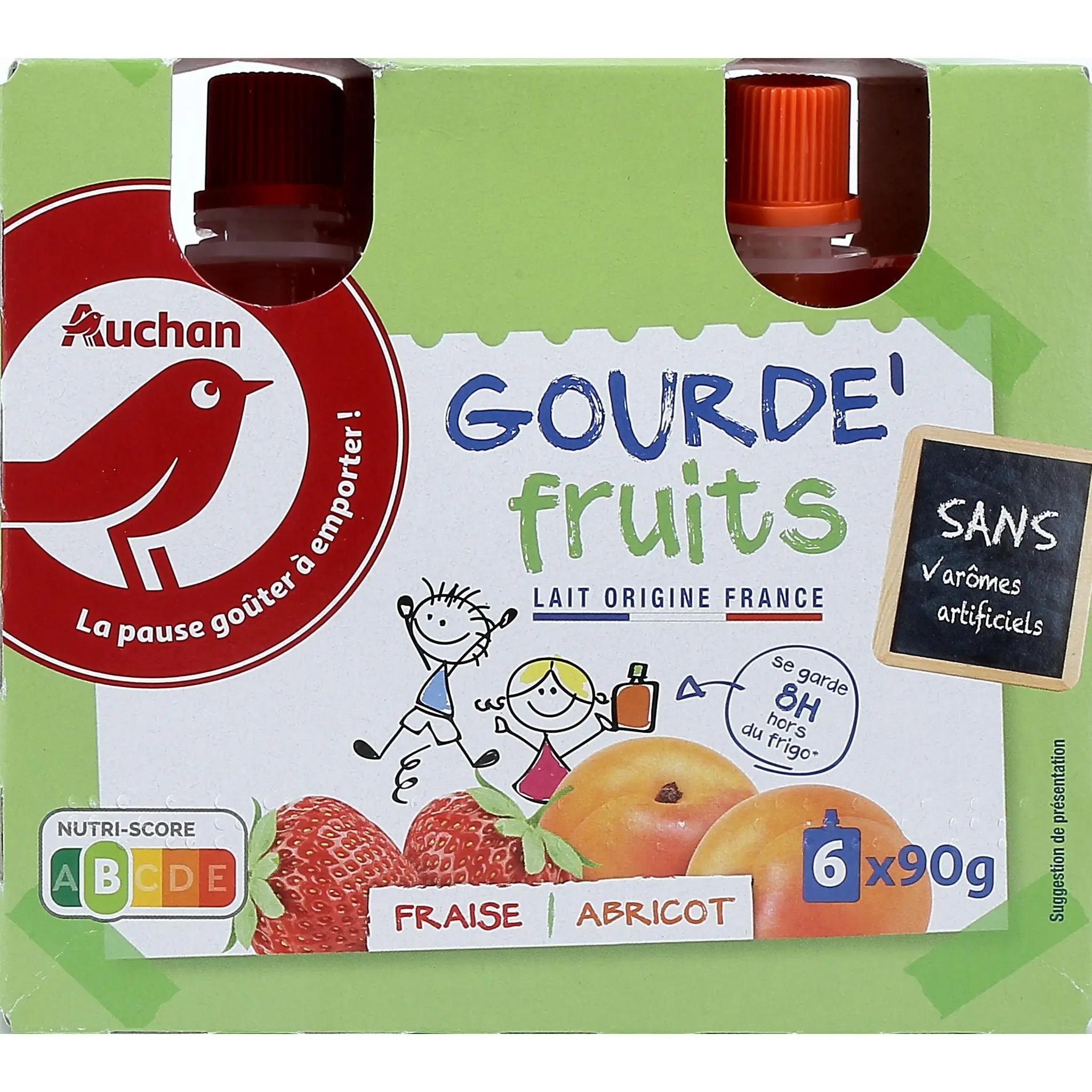 AUCHAN Yaourt à boire en gourde panaché