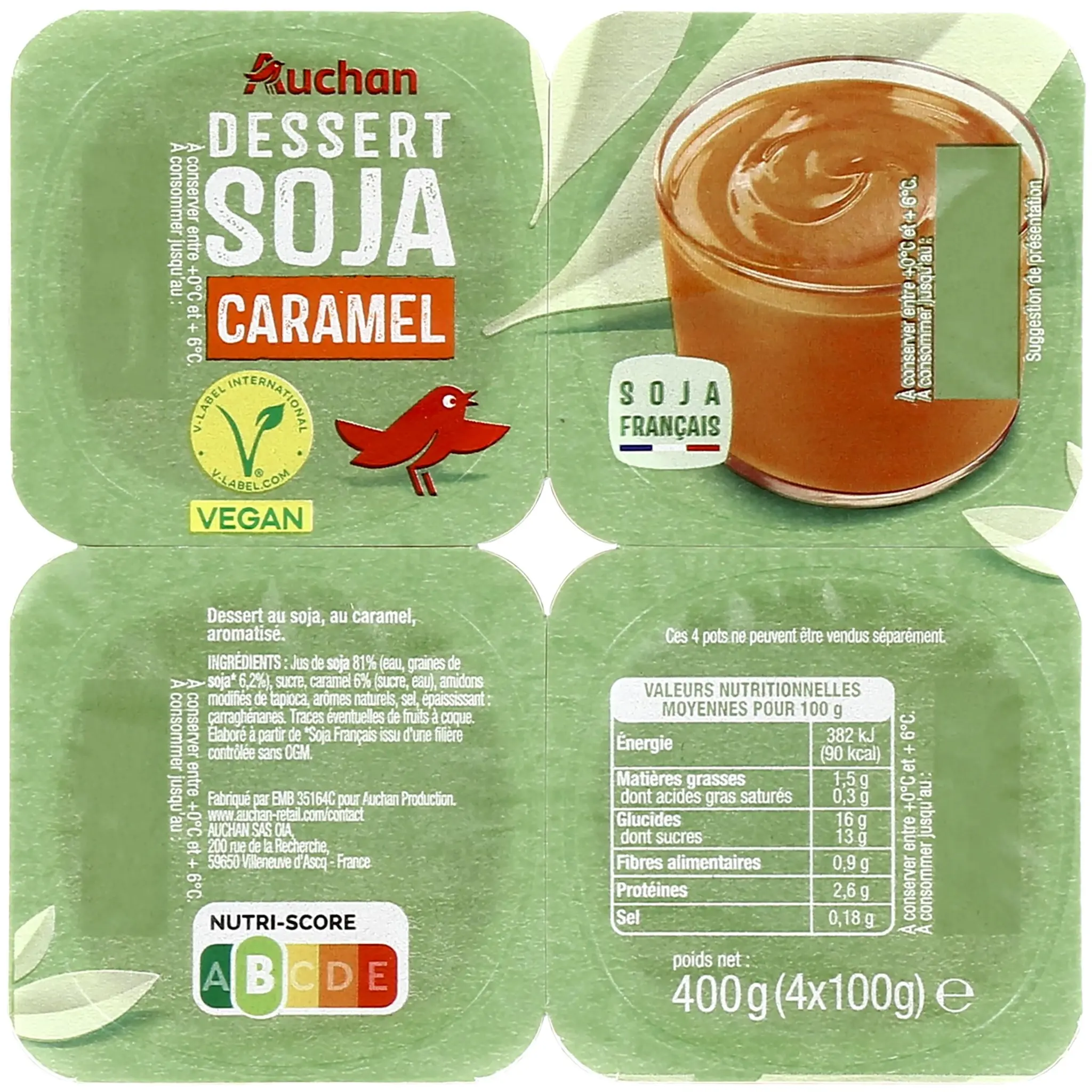 AUCHAN Dessert au soja et caramel vegan