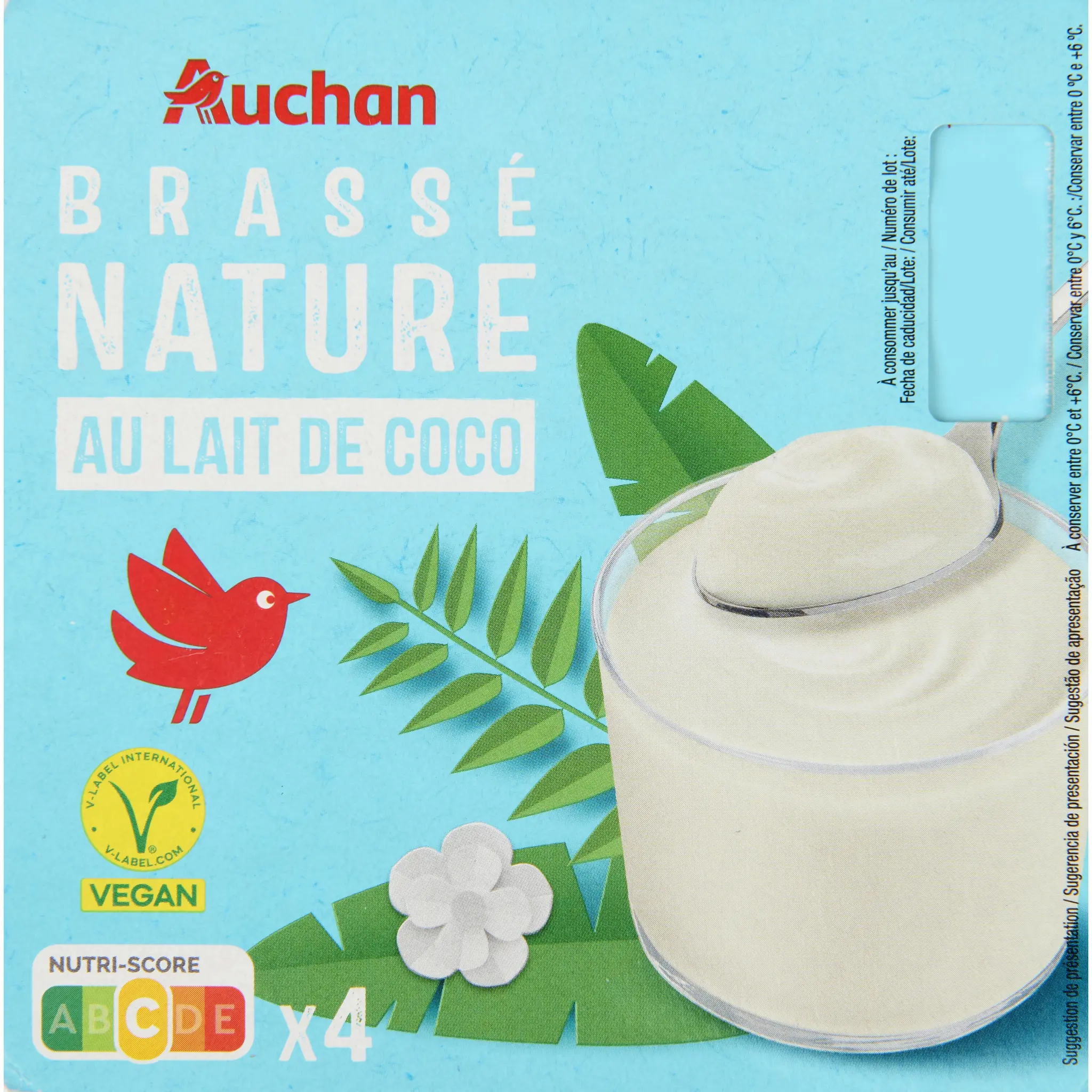 AUCHAN Yaourt végétal brassé nature au lait de coco