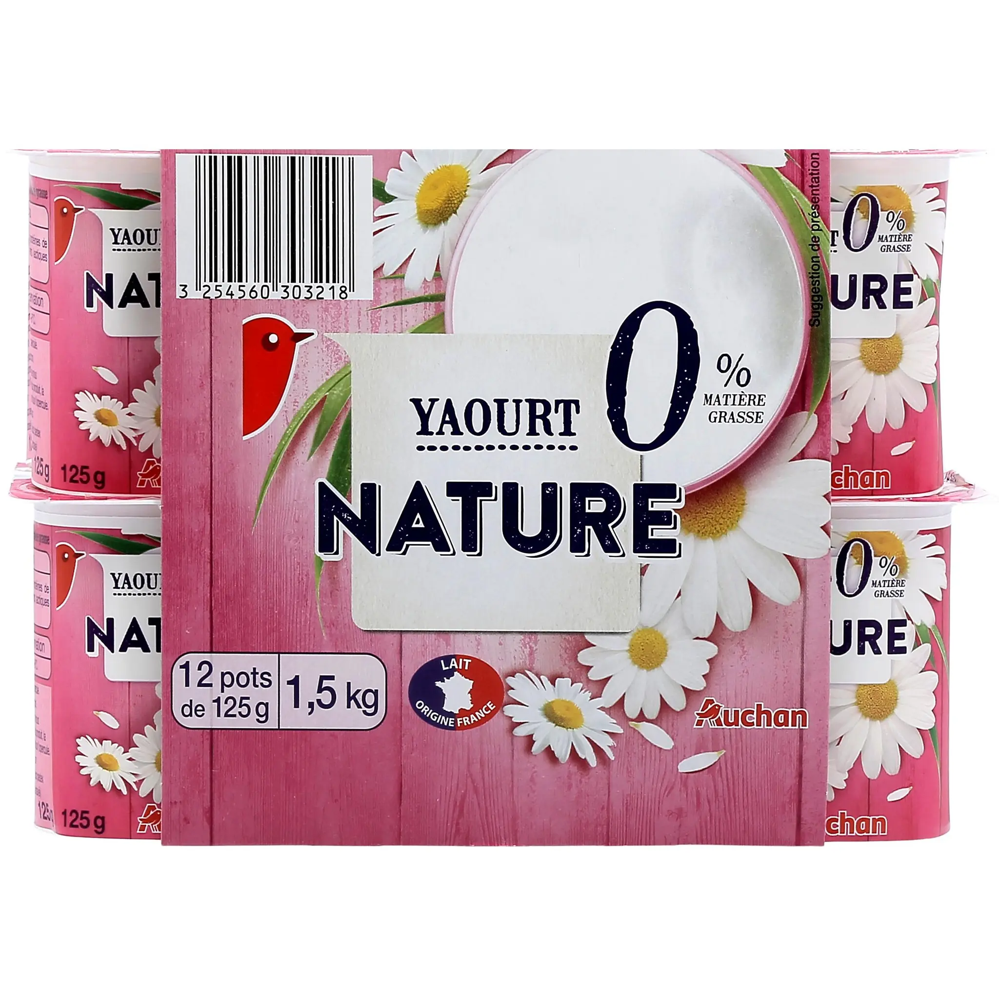 AUCHAN Yaourt nature allégé 0% MG