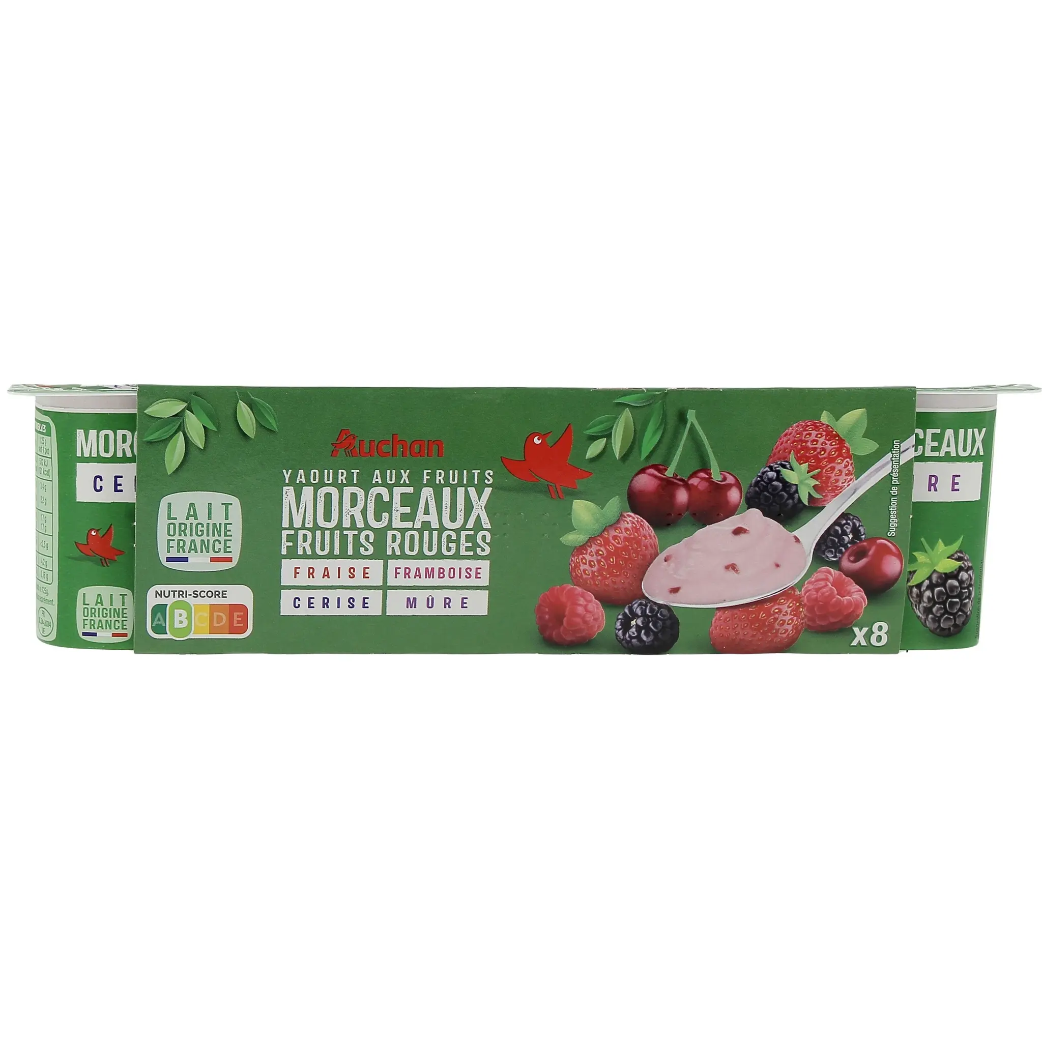 AUCHAN Yaourt aux fruits rouges fraise framboise cerise mûre avec morceaux