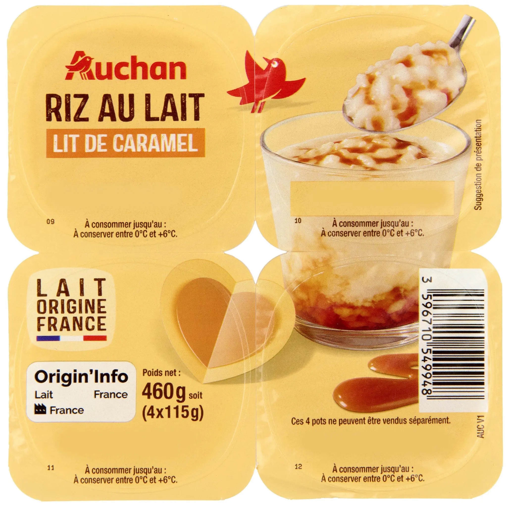 AUCHAN Riz au lait sur lit de caramel
