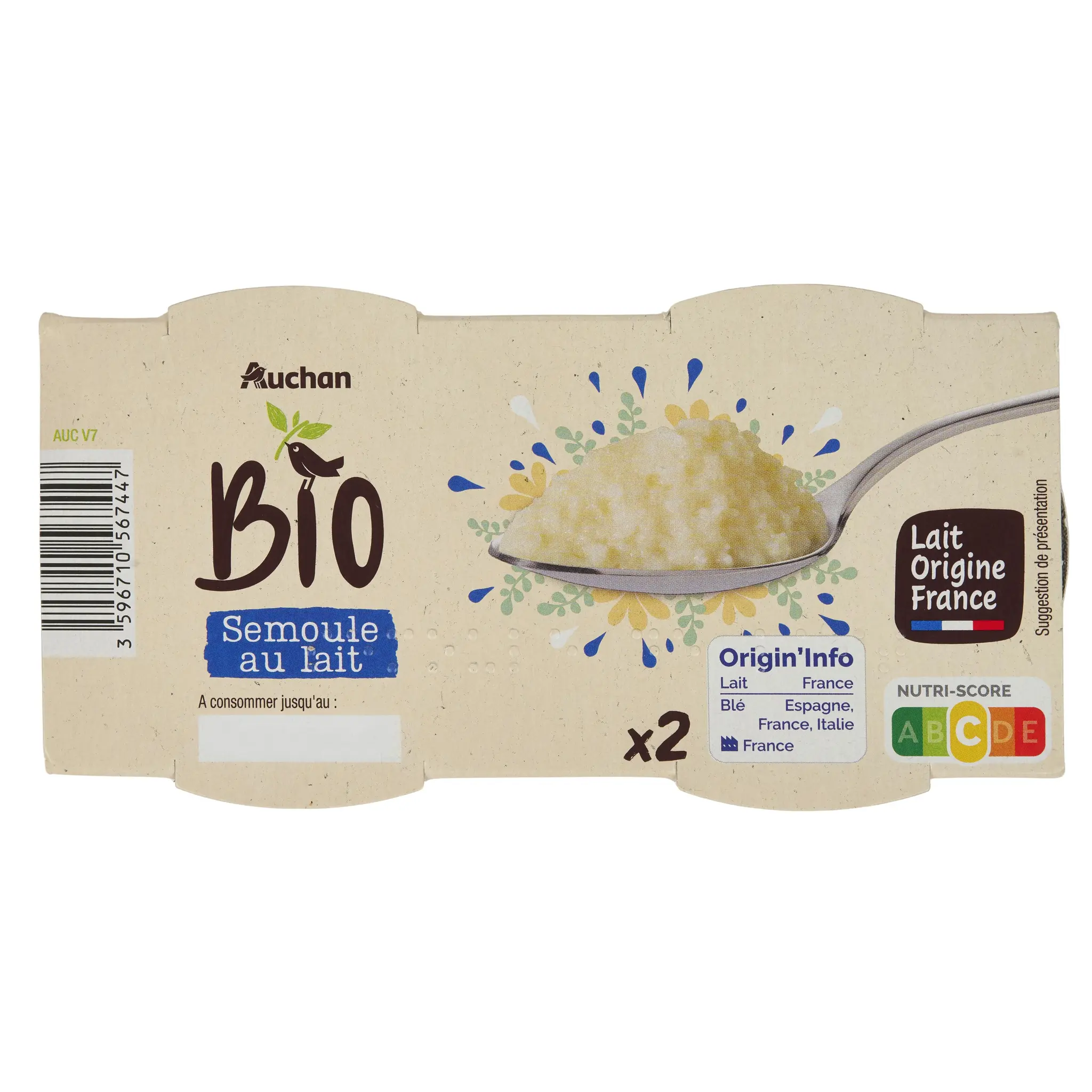 AUCHAN BIO Semoule au lait