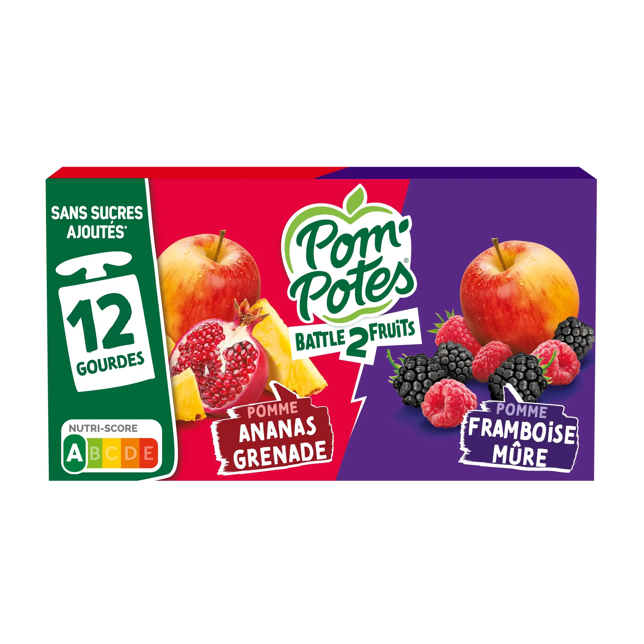 POM'POTES Gourdes compote de pomme ananas grenade et pomme framboise mûre