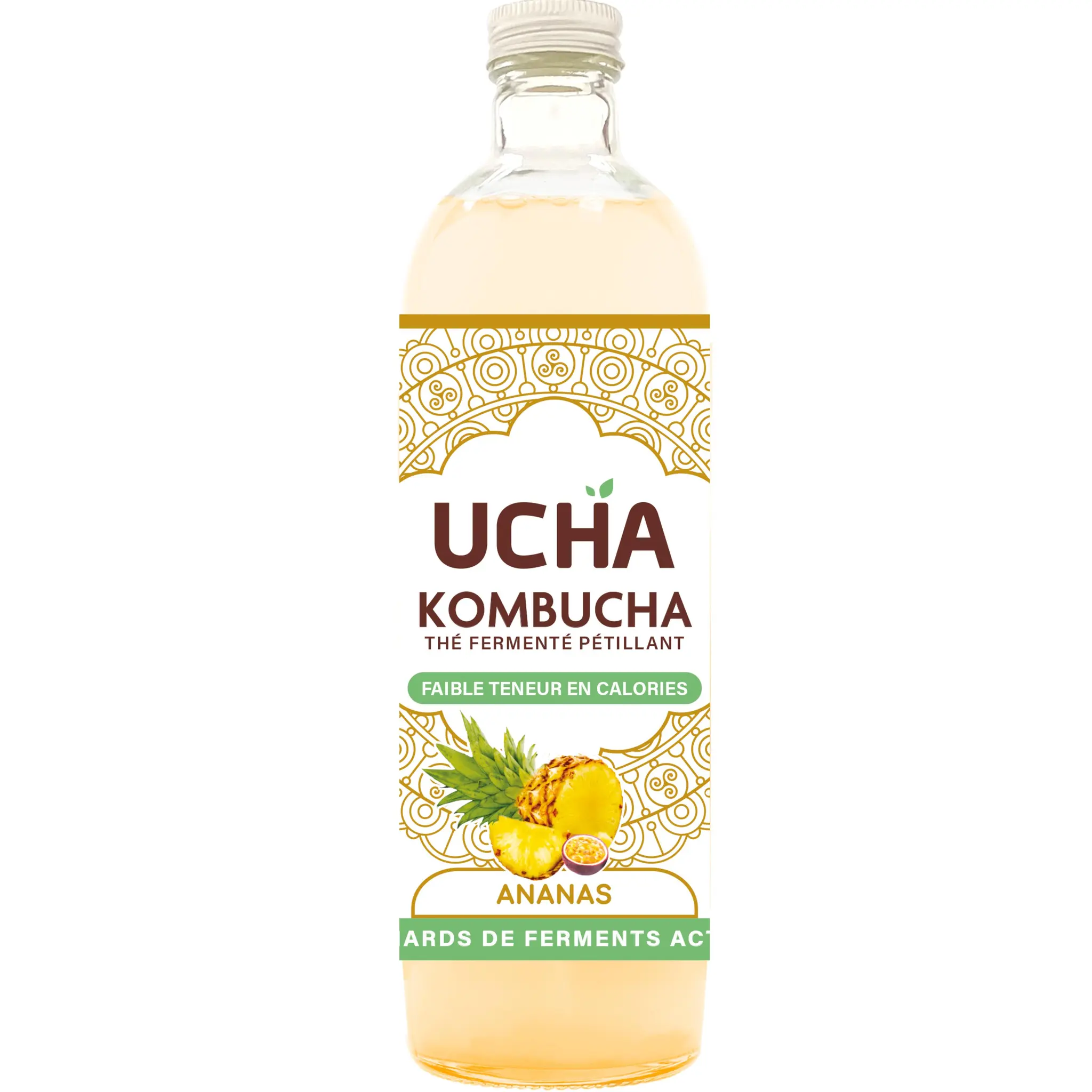 UCHA Kombucha thé fermenté pétillant bio à l'ananas faible teneur en calories