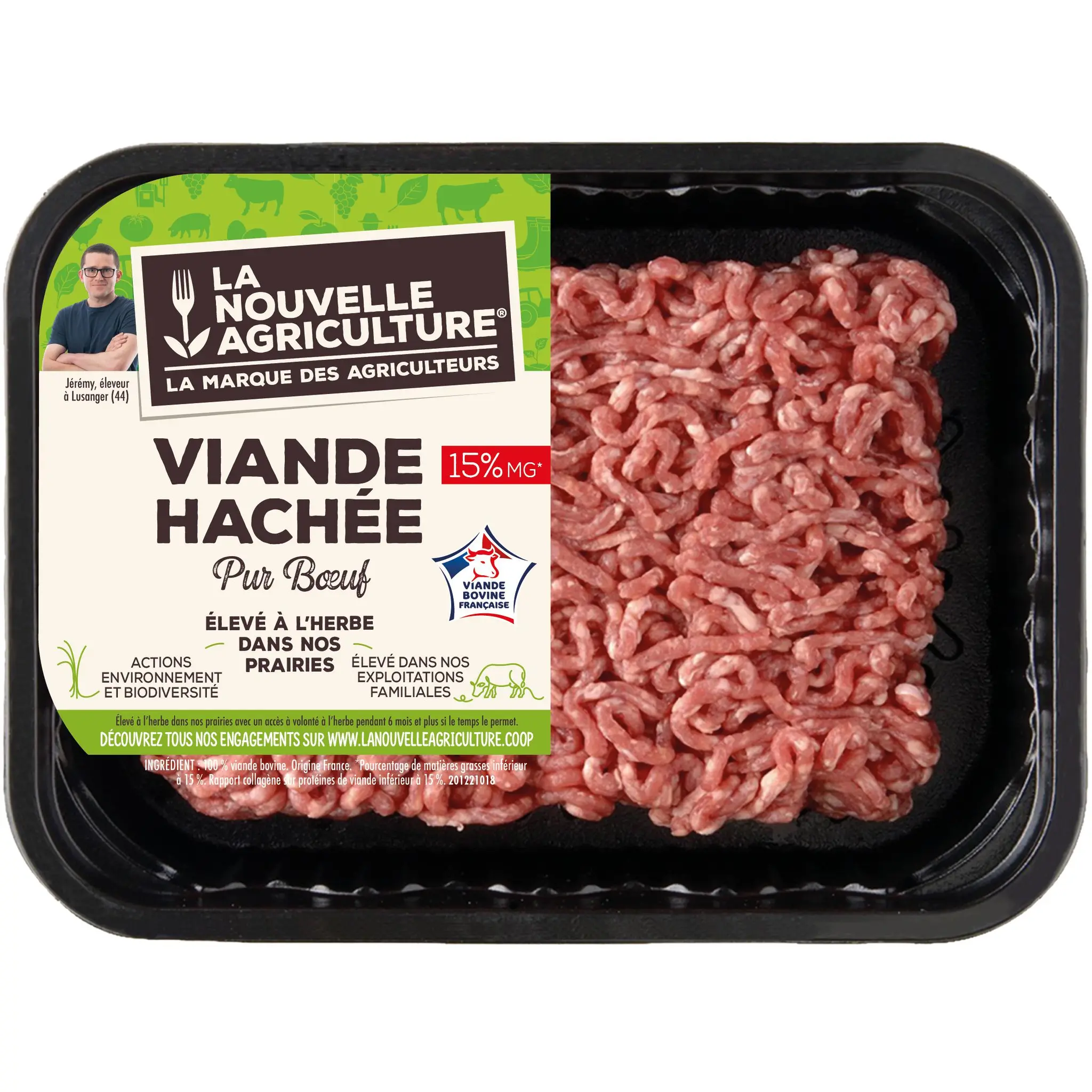 LA NOUVELLE AGRICULTURE Haché vrac Pur Bœuf 15%mg