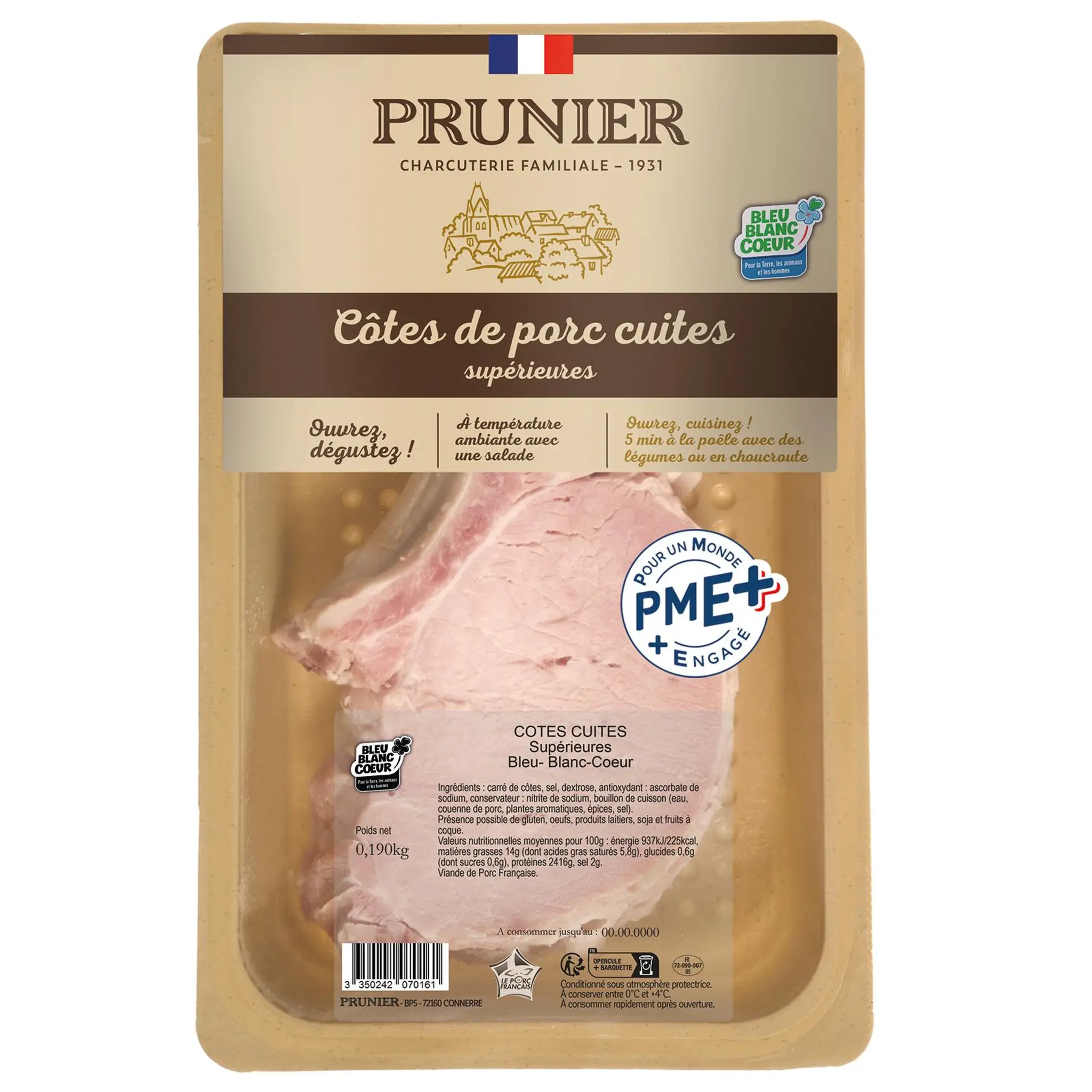 PRUNIER Côtes de porc cuites supérieures Bleu-Blanc-Coeur
