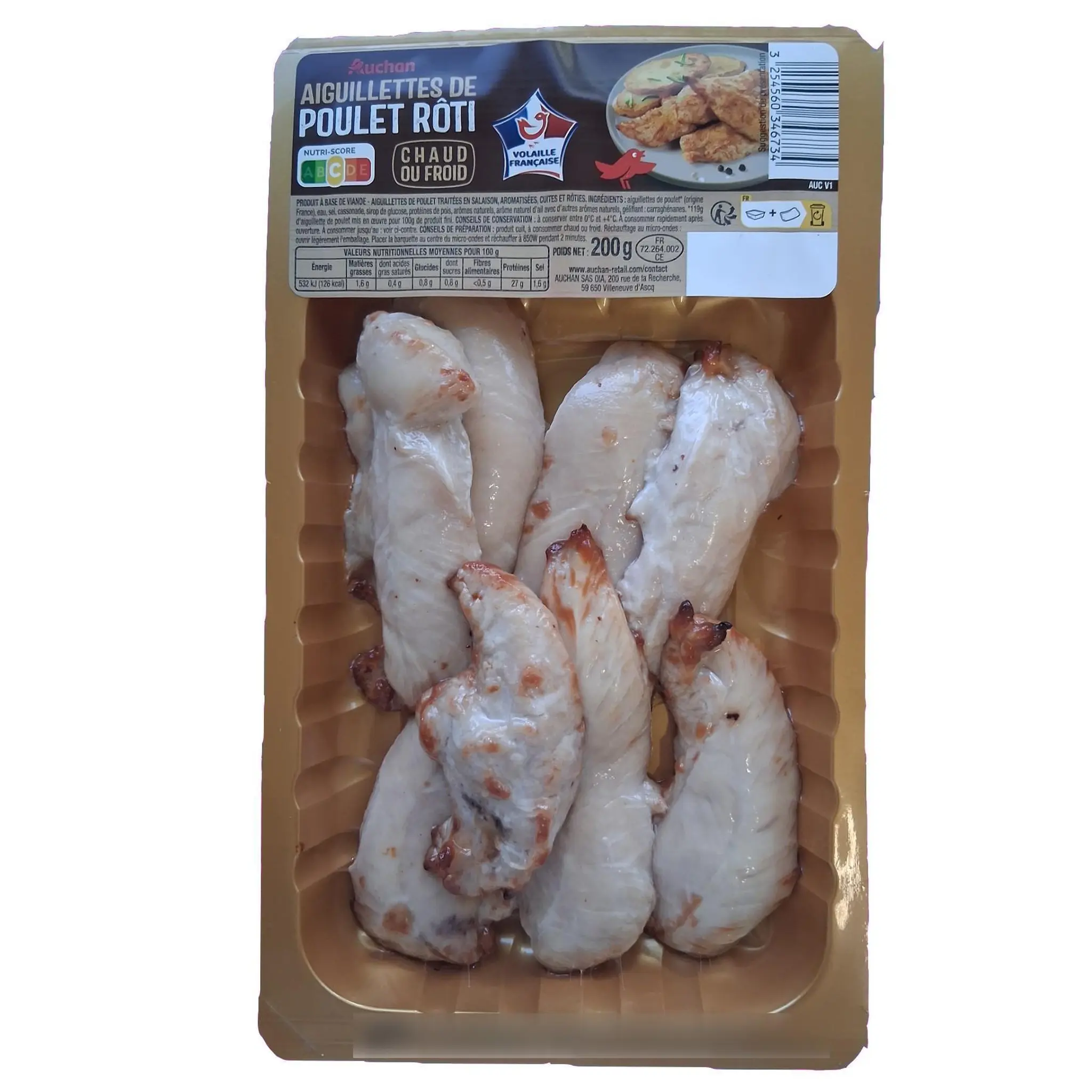 AUCHAN Aiguillettes de poulet rôti