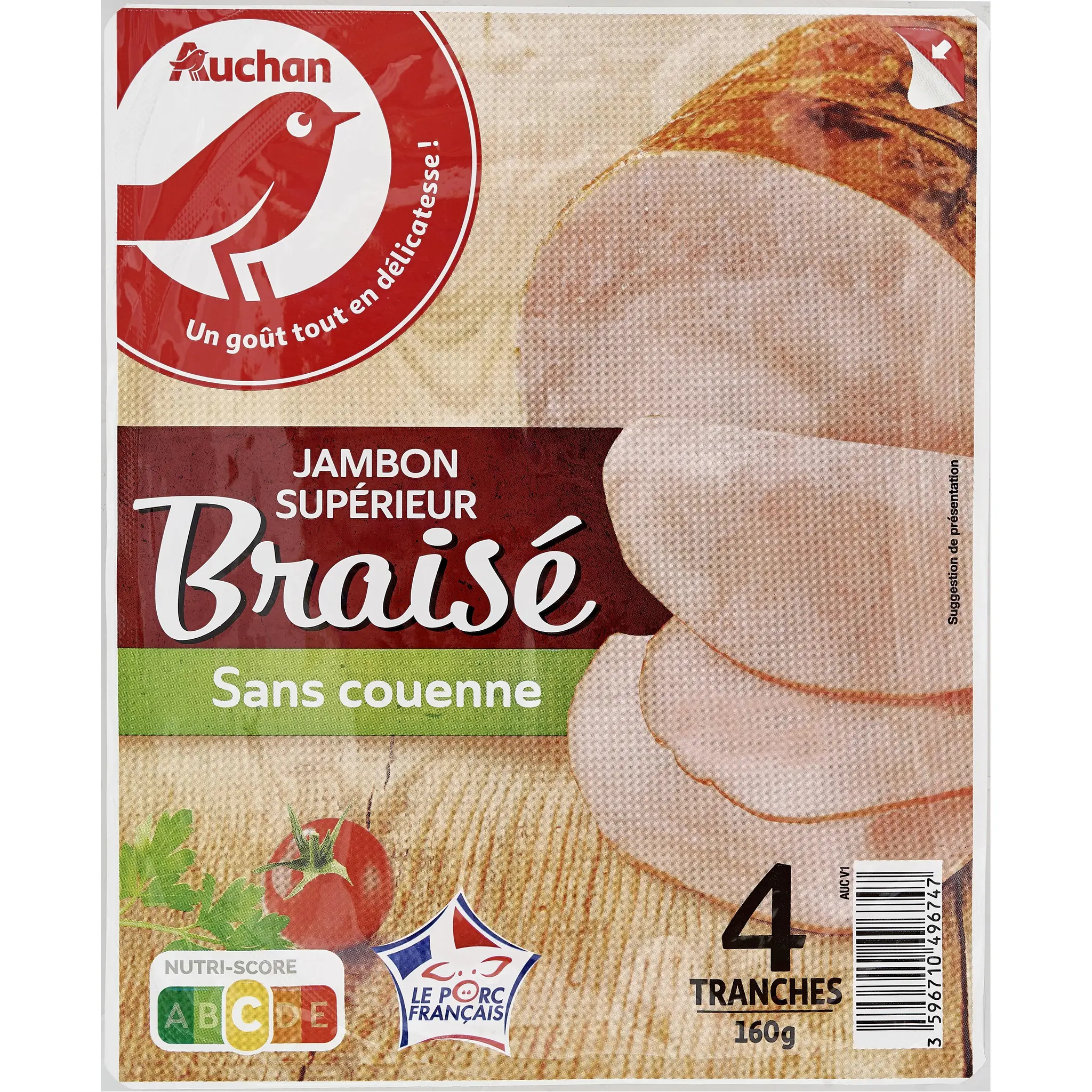 AUCHAN Jambon supérieur braisé sans couenne