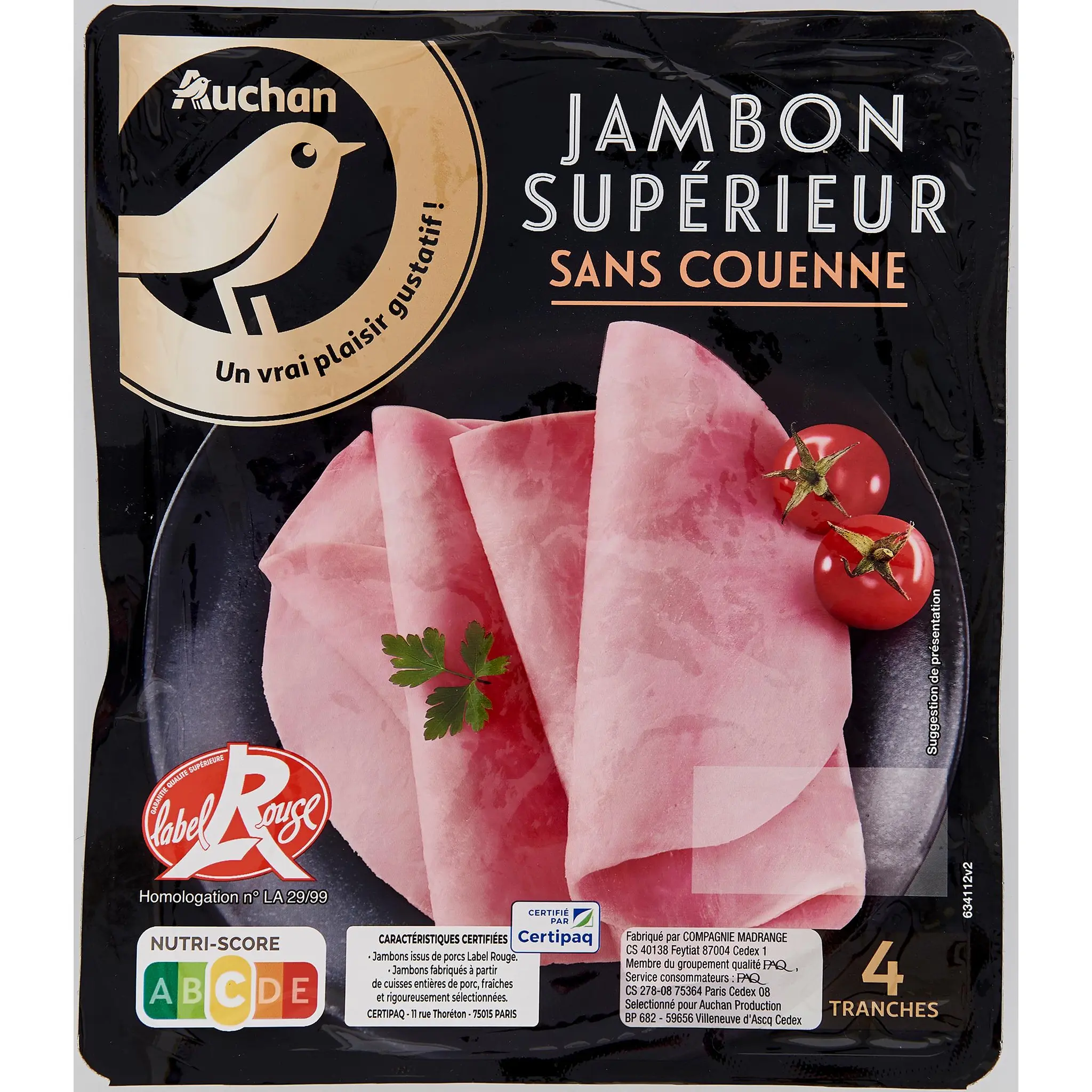 AUCHAN GOURMET Jambon supérieur label rouge