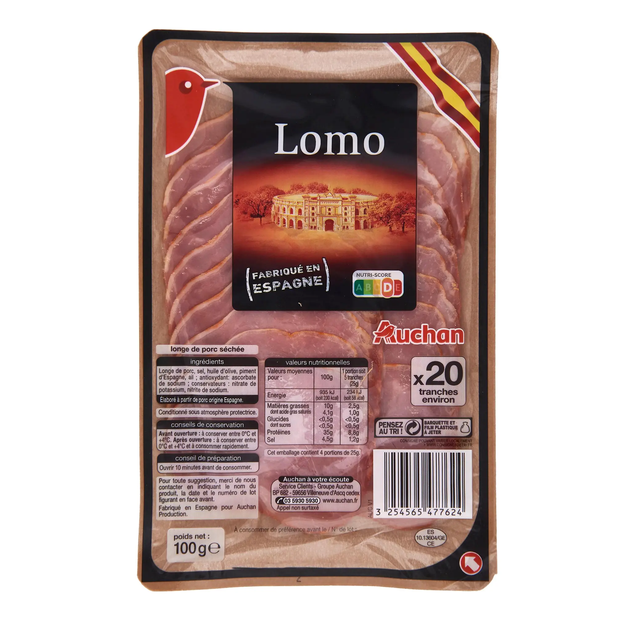 AUCHAN Lomo longe de porc séchée