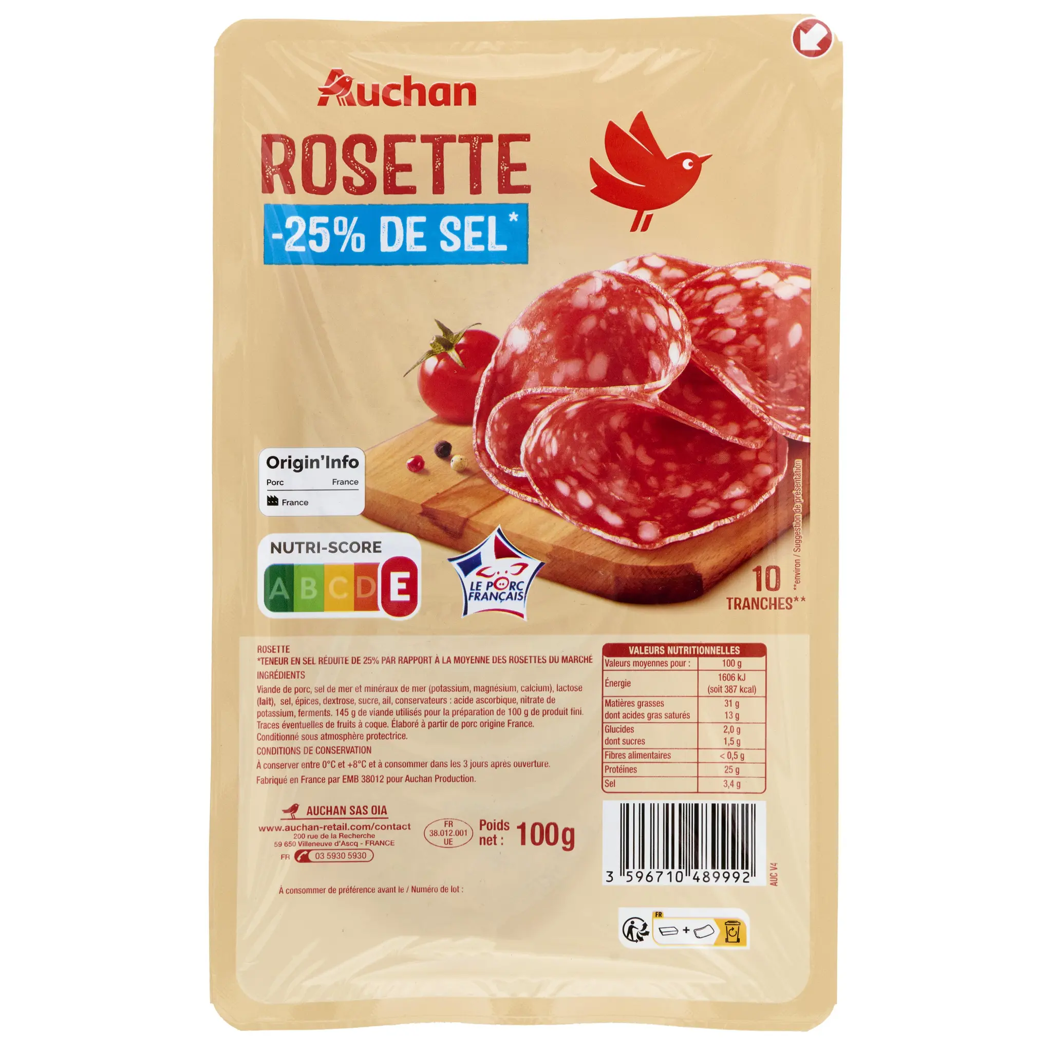 AUCHAN Rosette réduit en sel