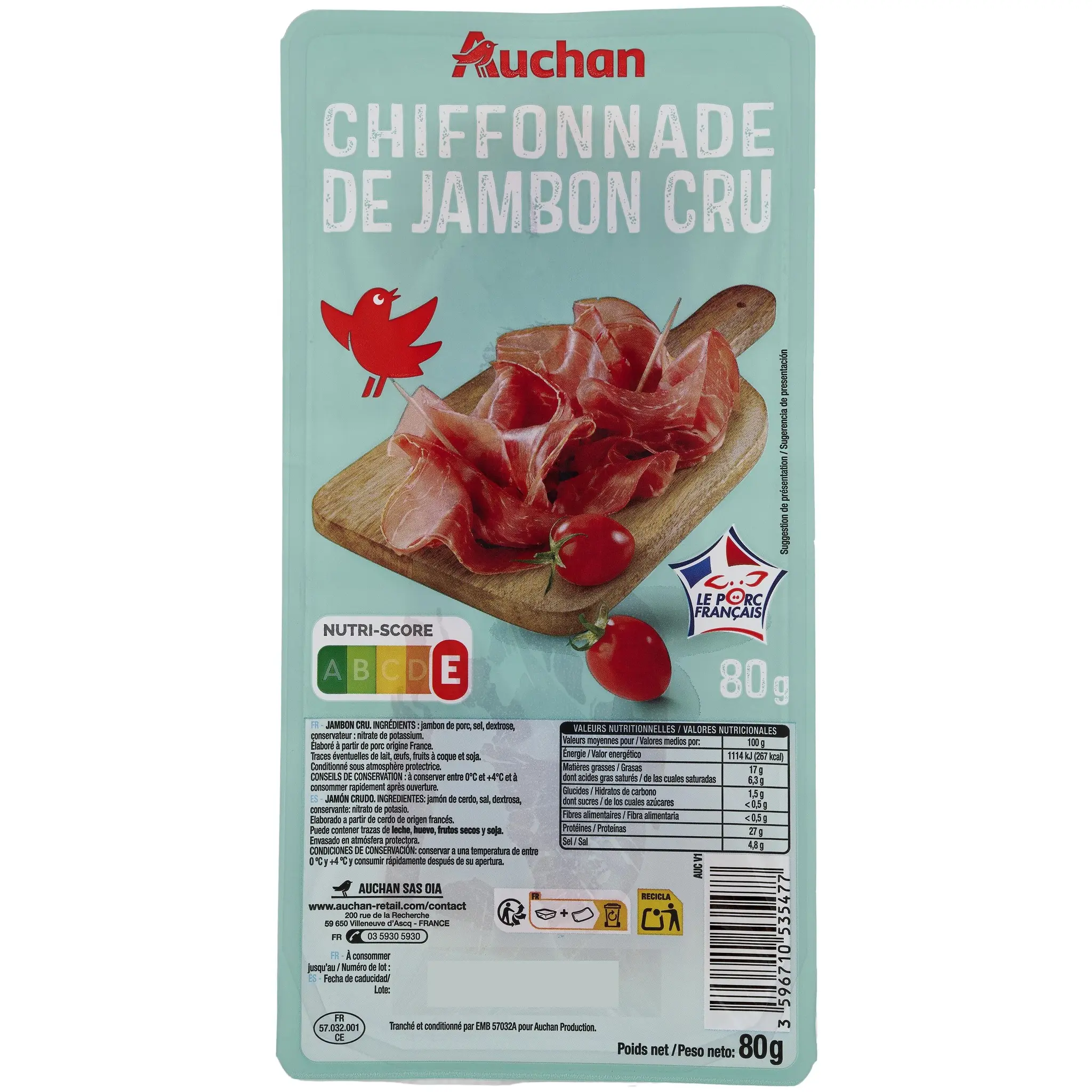 AUCHAN Chiffonnade de jambon cru