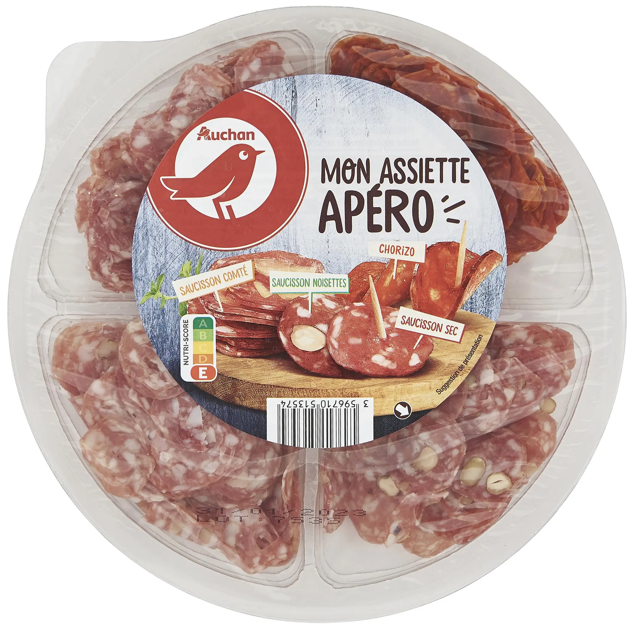 AUCHAN Plateau apéro assortiment de charcuterie 4 variétés