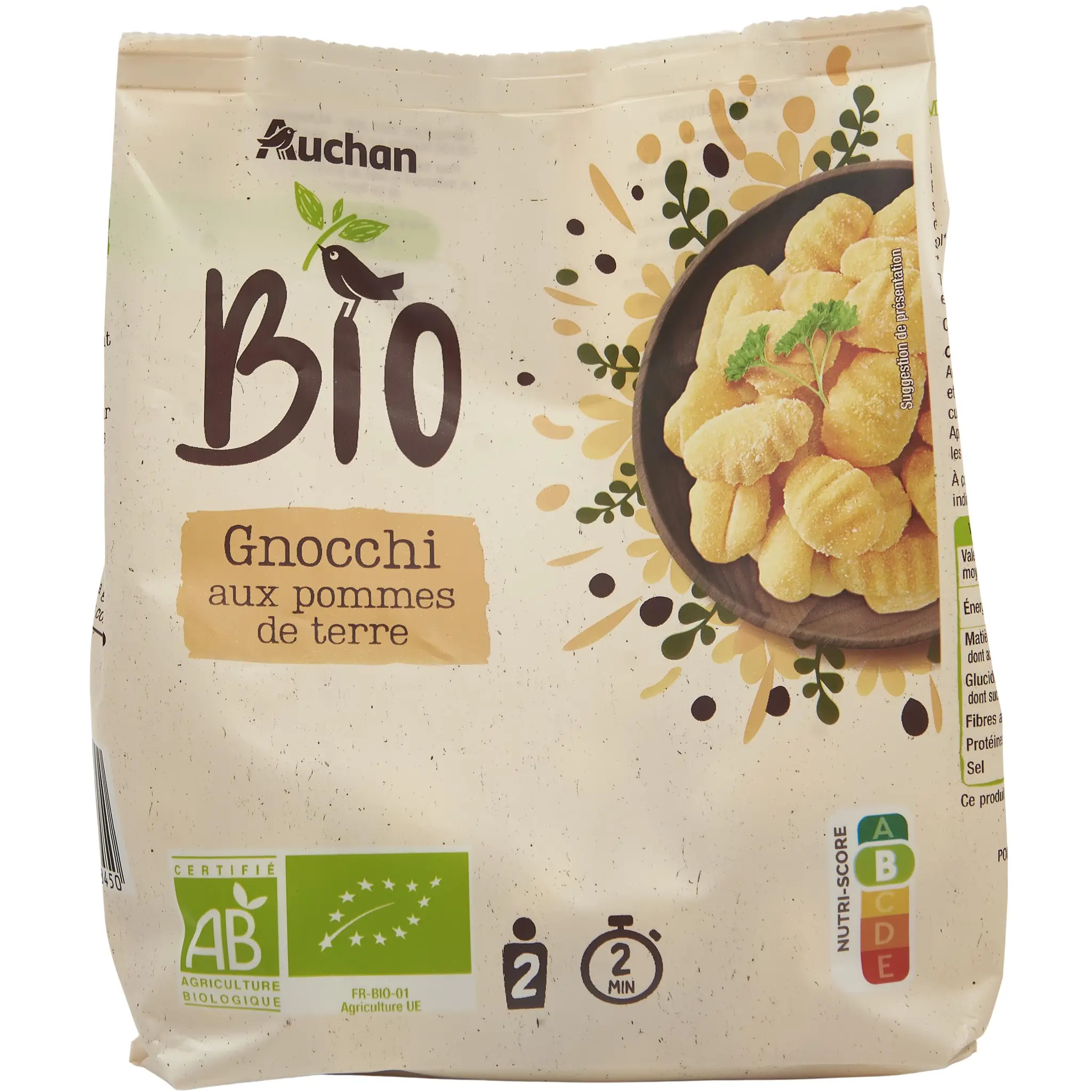 AUCHAN BIO Gnocchi aux flocons de pomme de terre