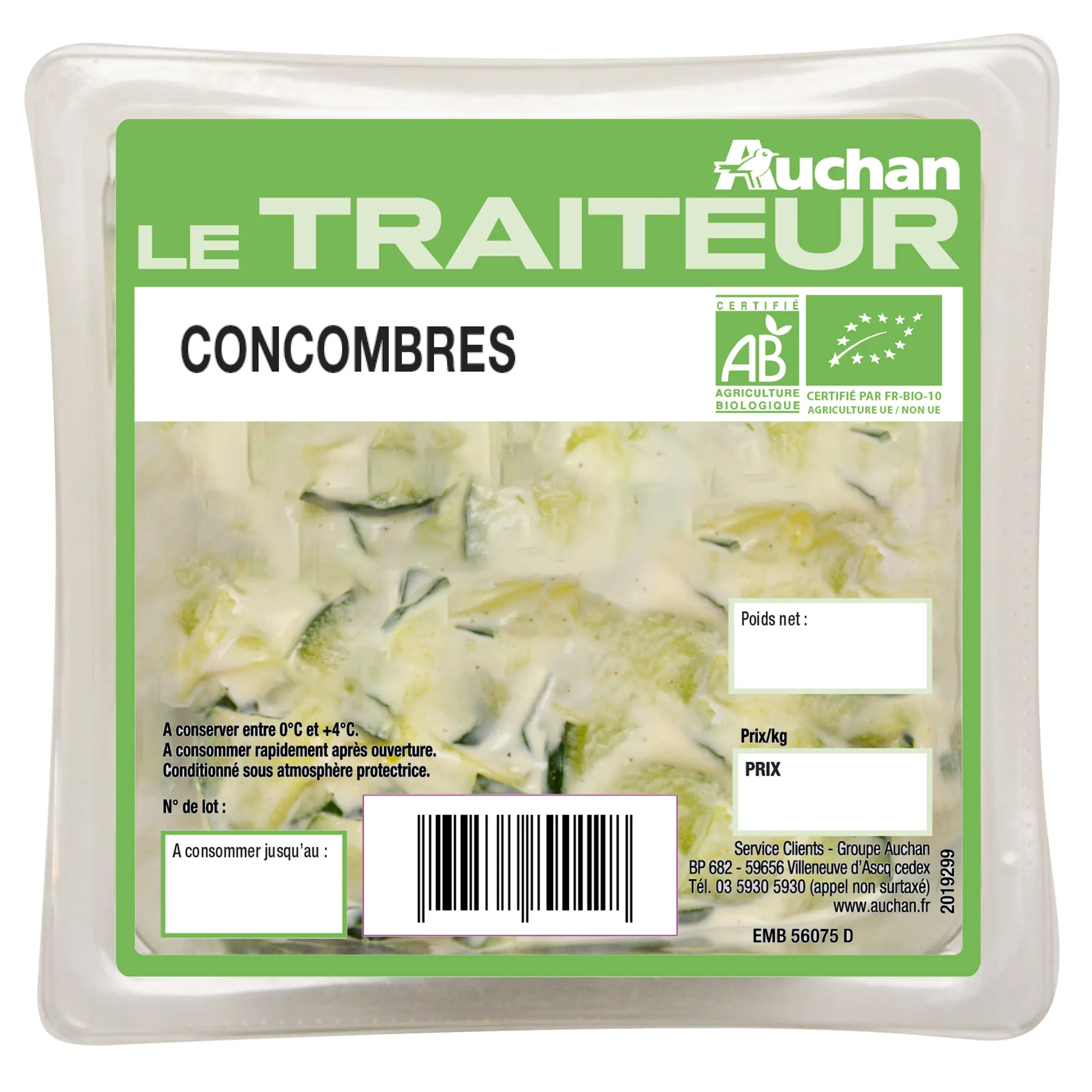 AUCHAN LE TRAITEUR Concombres au fromage blanc bio