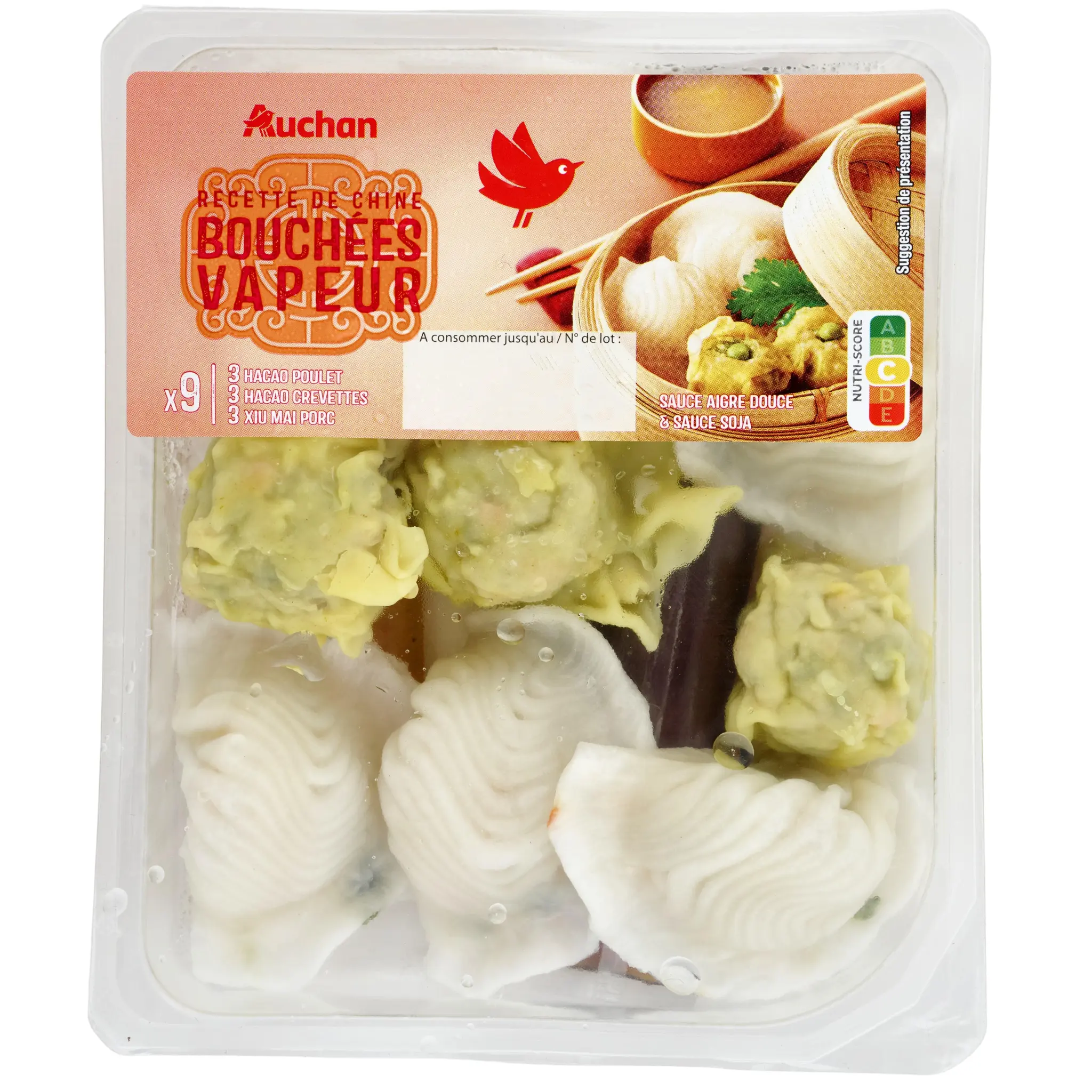 AUCHAN Assortiment de 9 bouchées vapeur