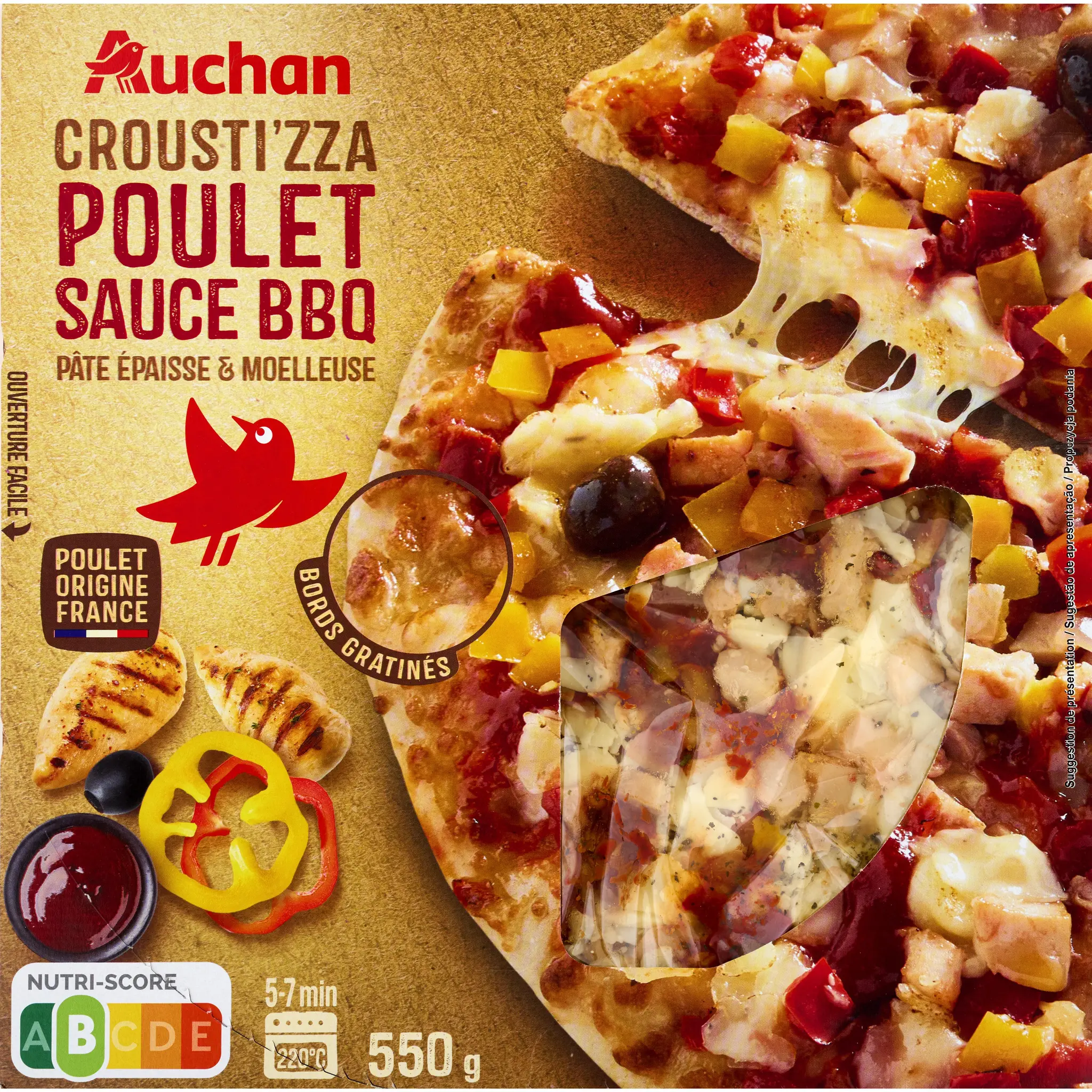 AUCHAN Croust'izza poulet origine France sauce BBQ