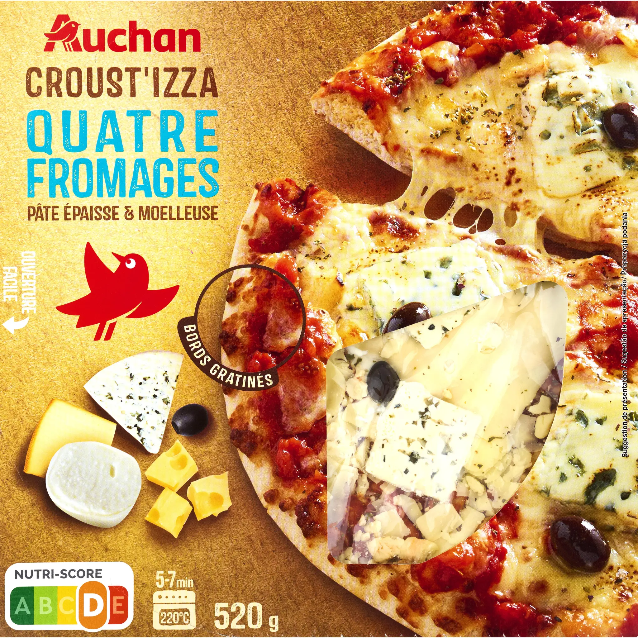 AUCHAN Crousti'zza pizza 4 fromages
