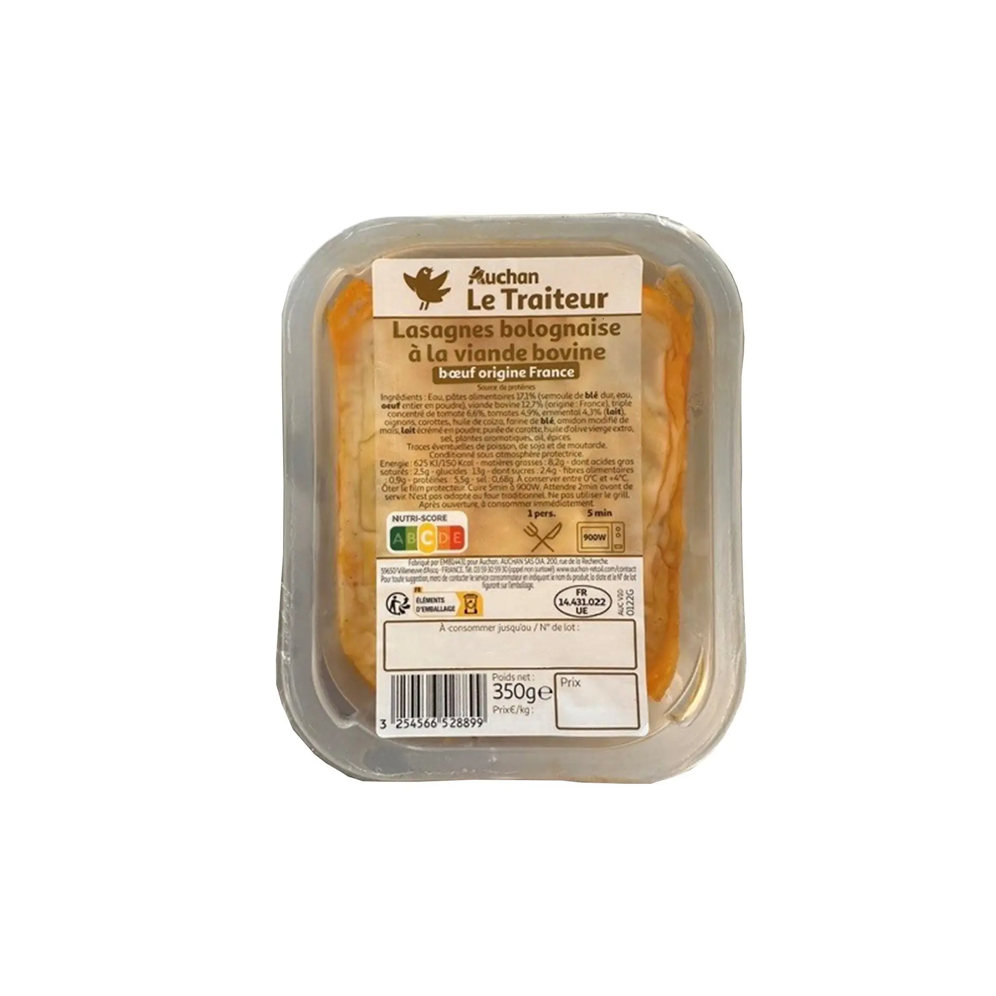 AUCHAN LE TRAITEUR Lasagne à la bolognaise bœuf Charolais