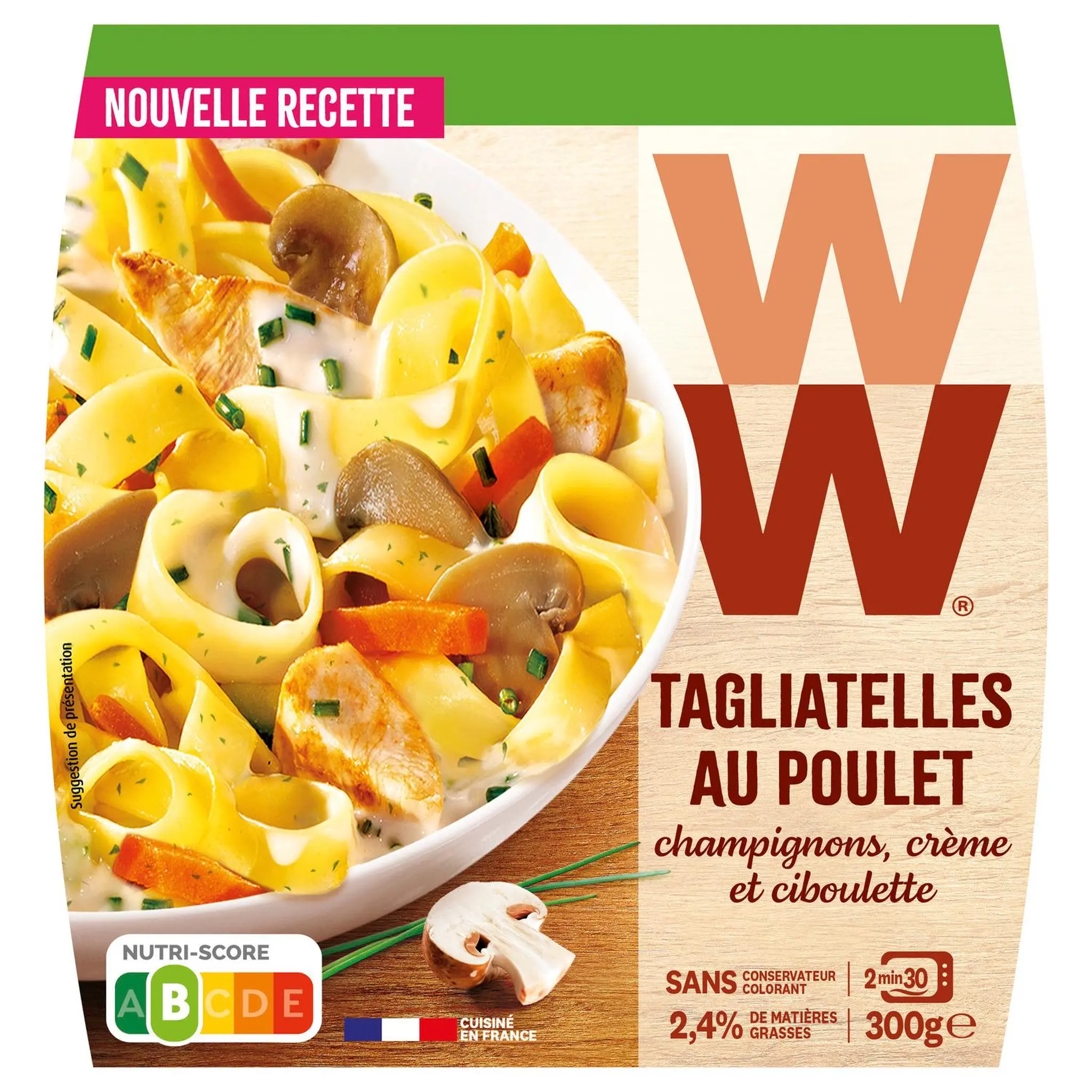 WEIGHT WATCHERS Tagliatelles au poulet champignons crème et ciboulette sans couverts