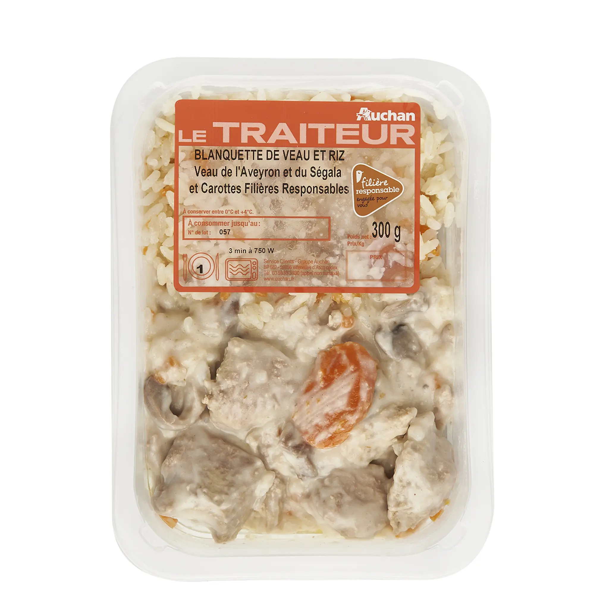 AUCHAN LE TRAITEUR CULTIVONS LE BON Blanquette de veau et riz