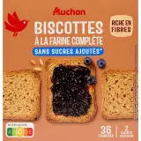 AUCHAN Biscottes au blé complet sans sucres ajoutés